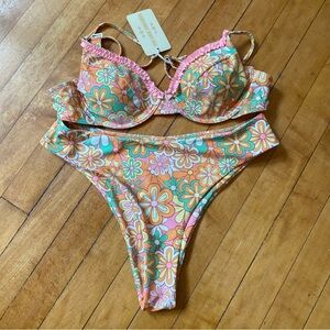 Aurelle NWT rainbow floral bikini